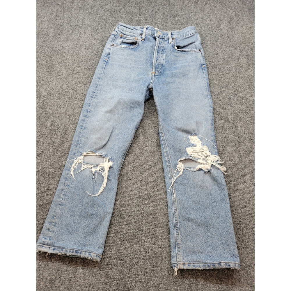AGOLDE Riley High Rise Straight Leg Distressed Jeans Light Wash 25 A056B-1255